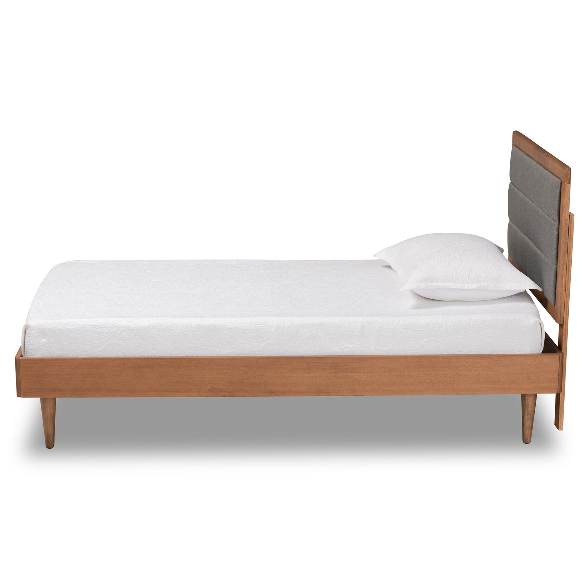Seren Dark Grey Fabric and Walnut Brown Finished Wood Twin Size Bed