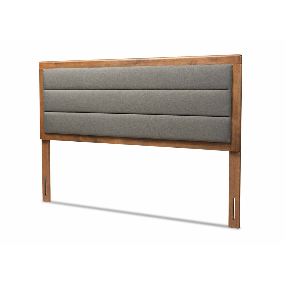 Dexter Modern and Contemporary Dark Grey Fabric Upholstered and Walnut Brown Finished Wood Full Size Headboard