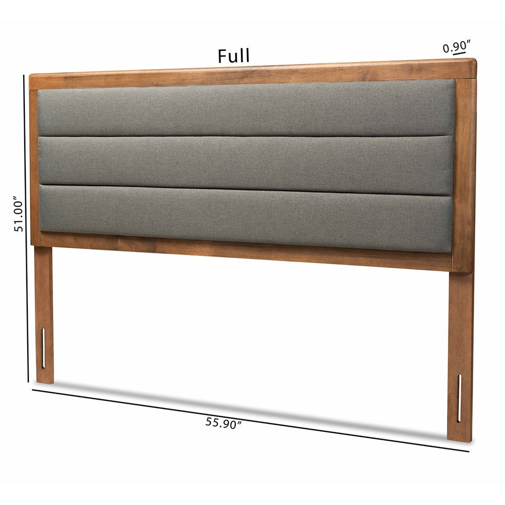 Dexter Modern and Contemporary Dark Grey Fabric Upholstered and Walnut Brown Finished Wood Full Size Headboard