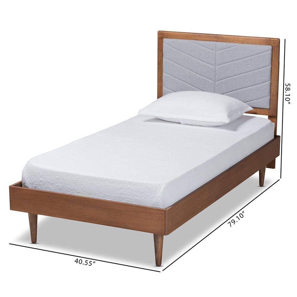 Tasha Light Grey Fabric And Walnut Brown Finished Wood Twin Size Bed