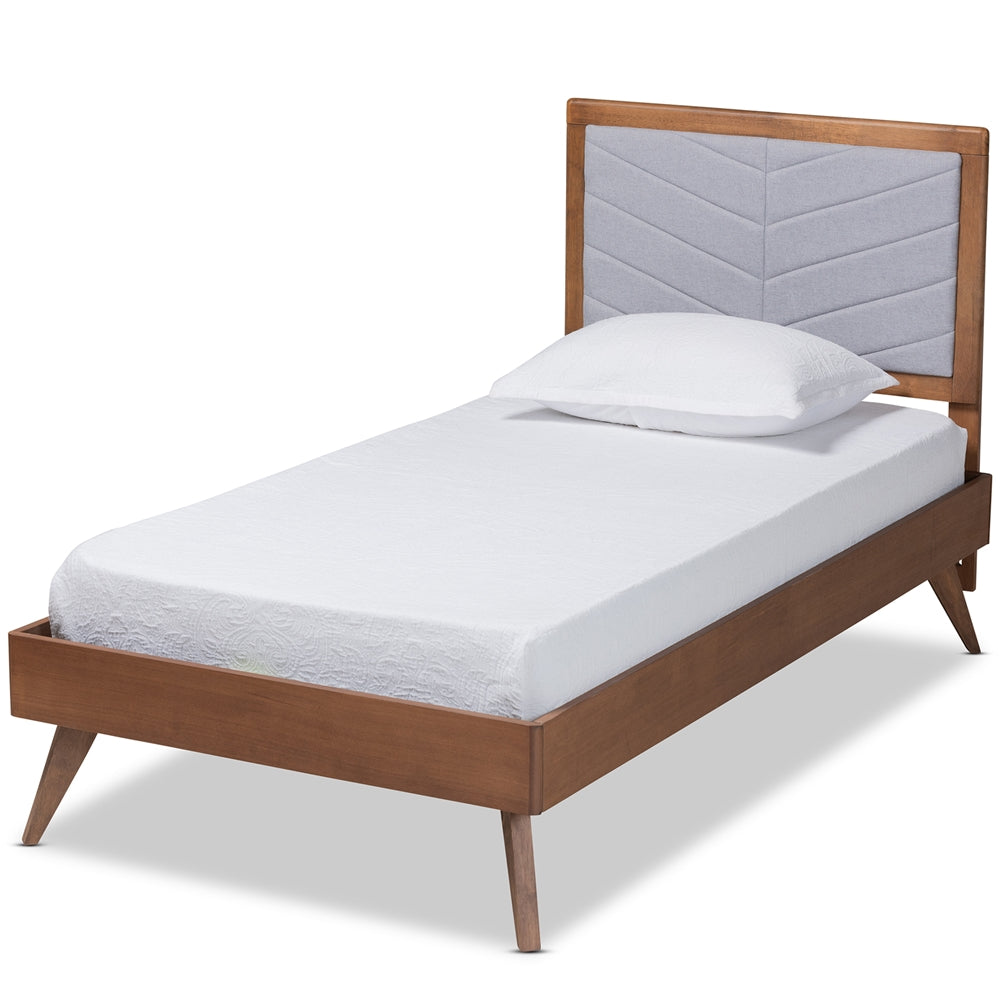 Roze Dark Grey Fabric and Walnut Brown Finished Wood Twin Size Bed