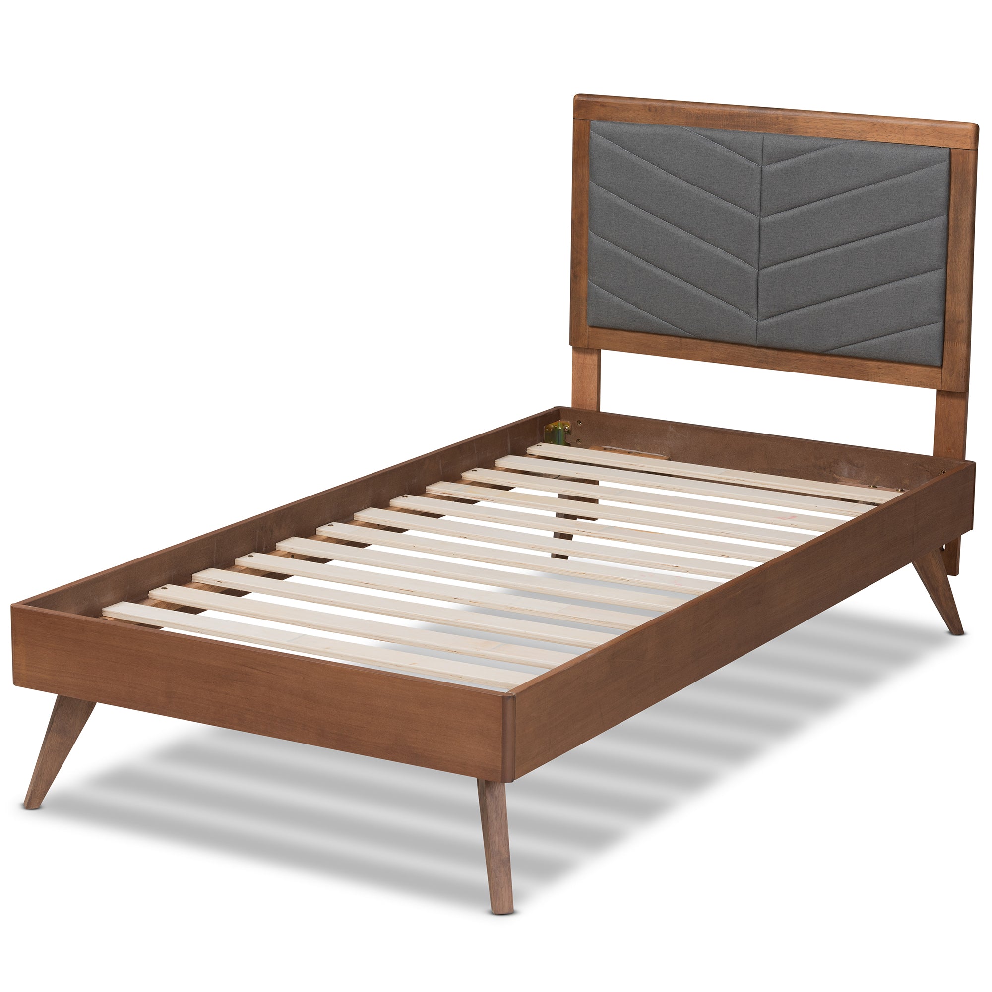 Roze Dark Grey Fabric and Walnut Brown Finished Wood Twin Size Bed