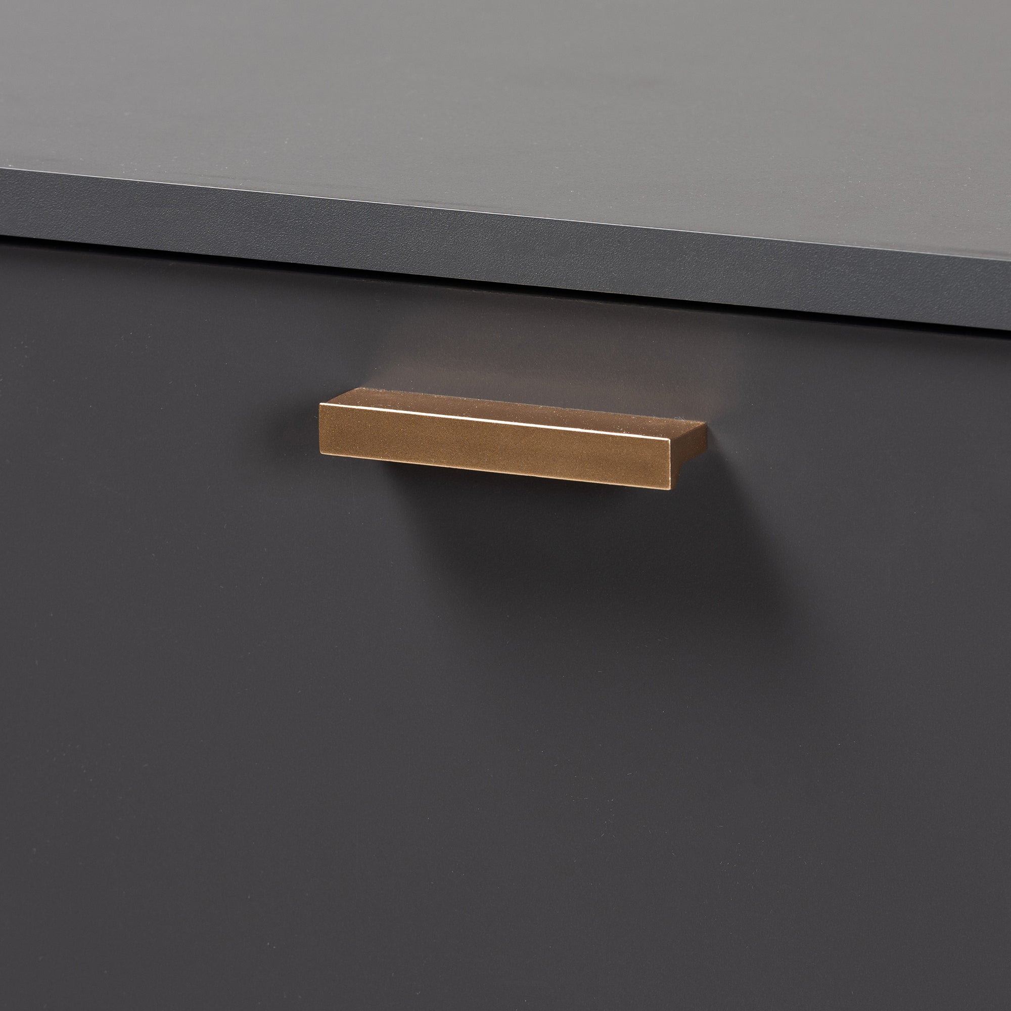 Kelson Modern and Contemporary Dark Grey and Gold Finished Wood 3-Door Shoe Cabinet