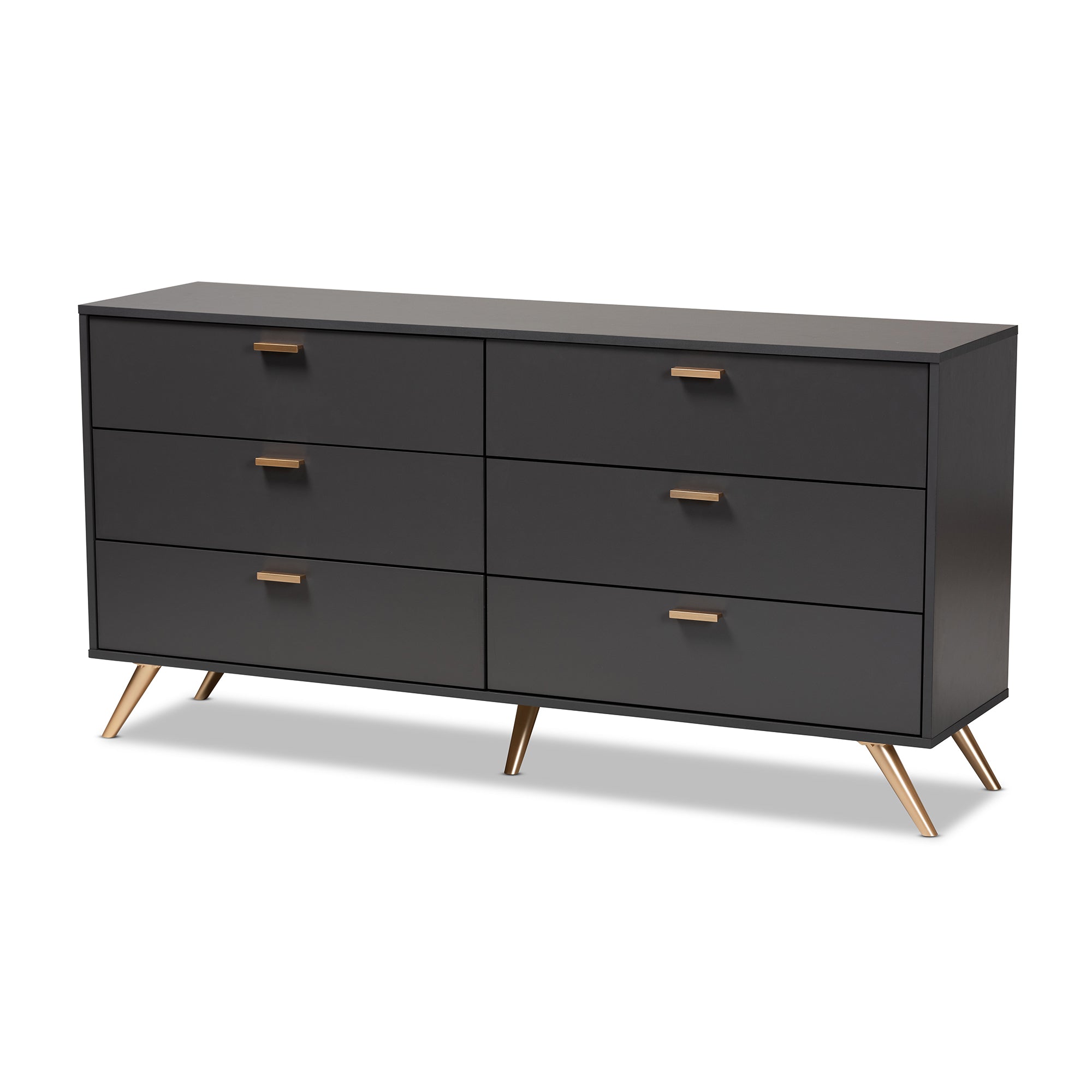 Kelson Modern and Contemporary Dark Grey and Gold Finished Wood 6-Drawer Dresser