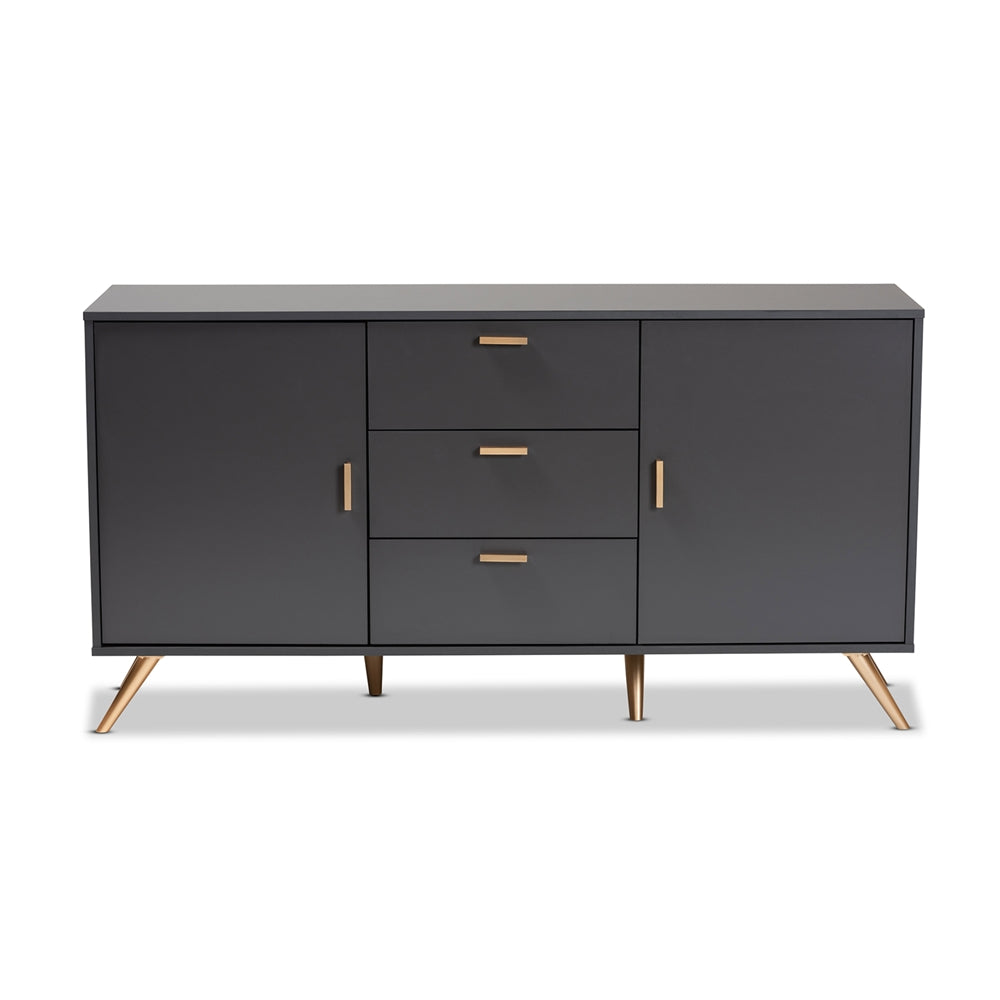 Kelson Modern and Contemporary Dark Grey and Gold Finished Wood 2-Door Sideboard Buffet