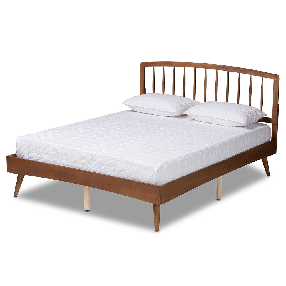 Leonice King Size Wood Platform Bed – Walnut Brown Mid-Century Modern No Box Spring Needed