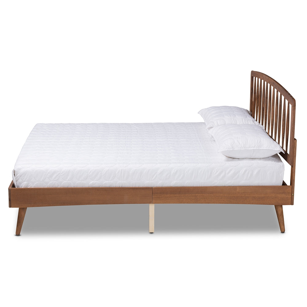 Leonice King Size Wood Platform Bed – Walnut Brown Mid-Century Modern No Box Spring Needed