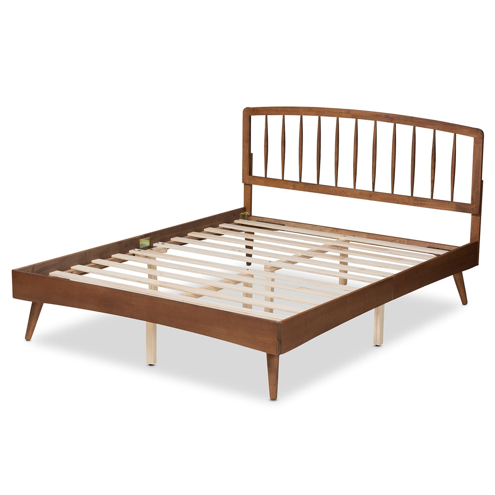 Leonice King Size Wood Platform Bed – Walnut Brown Mid-Century Modern No Box Spring Needed