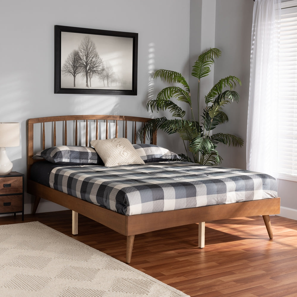 Leonice King Size Wood Platform Bed – Walnut Brown Mid-Century Modern No Box Spring Needed