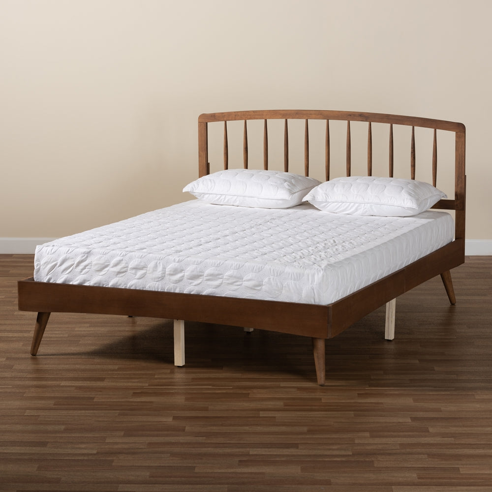 Leonice King Size Wood Platform Bed – Walnut Brown Mid-Century Modern No Box Spring Needed