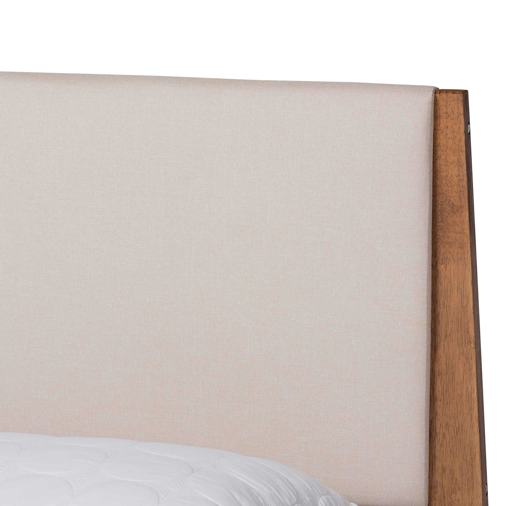 Senna Beige Fabric and Walnut Brown Finished Wood King Size Bed