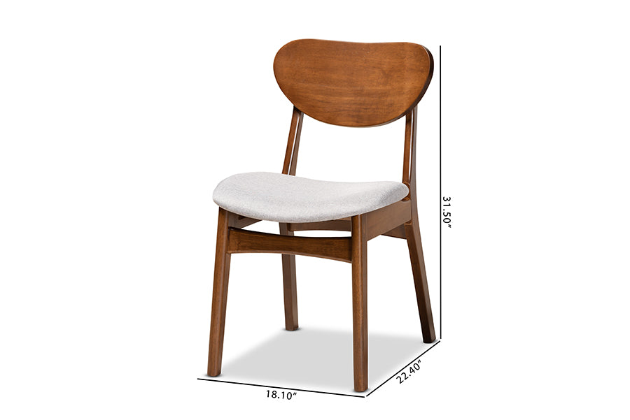 Katya Mid-Century Modern Grey Fabric Upholstered and Walnut Brown Finished Wood 2-Piece Dining Chair Set
