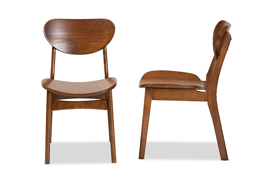 Katya Mid-Century Modern Walnut Brown Finished Wood 2-Piece Dining Chair Set