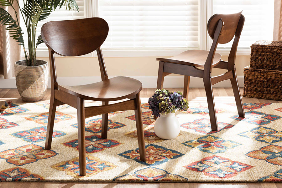 Katya Mid-Century Modern Walnut Brown Finished Wood 2-Piece Dining Chair Set