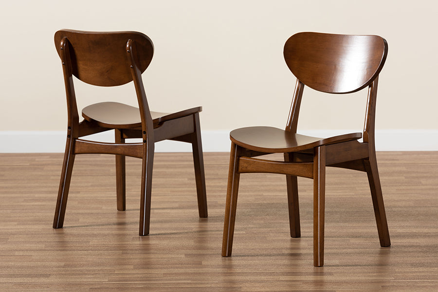 Katya Mid-Century Modern Walnut Brown Finished Wood 2-Piece Dining Chair Set