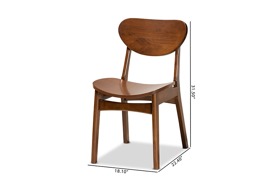 Katya Mid-Century Modern Walnut Brown Finished Wood 2-Piece Dining Chair Set