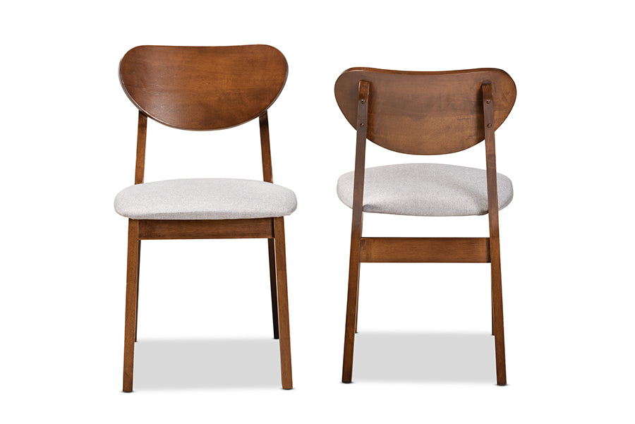 Damara Mid-Century Modern Grey Fabric Upholstered and Walnut Brown Finished Wood 2-Piece Dining Chair Set