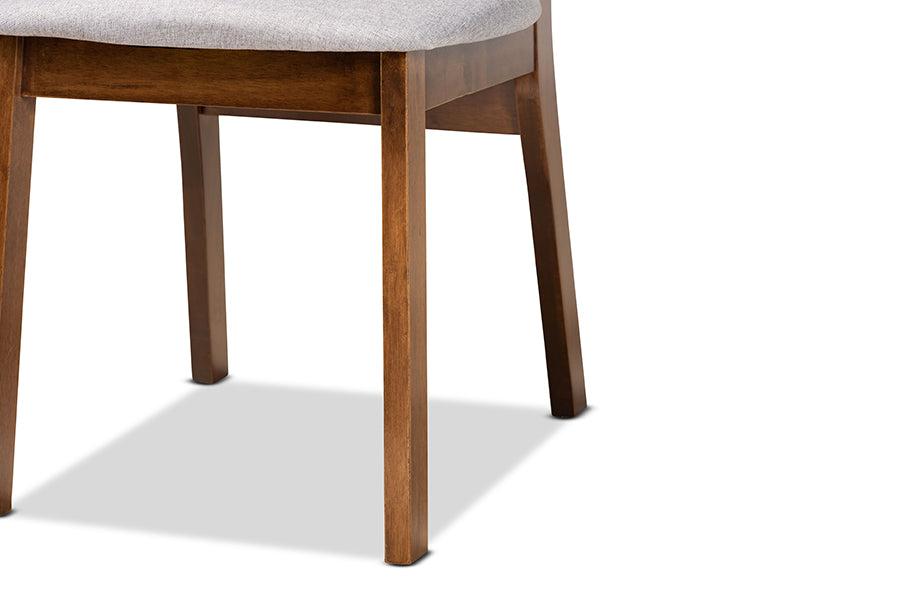 Damara Mid-Century Modern Grey Fabric Upholstered and Walnut Brown Finished Wood 2-Piece Dining Chair Set