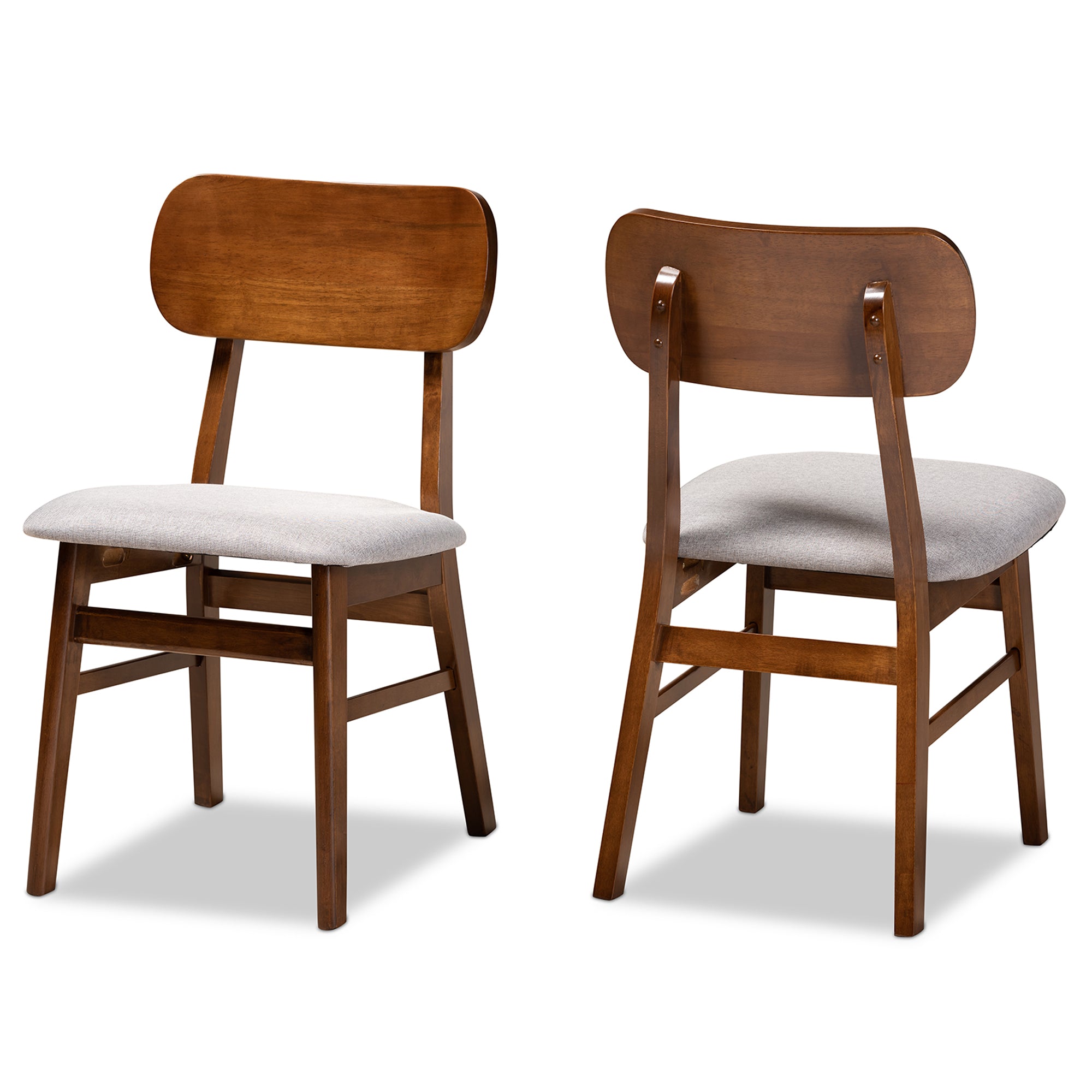 Euclid Mid-Century Modern Grey Fabric Upholstered and Walnut Brown Finished Wood 2-Piece Dining Chair Set