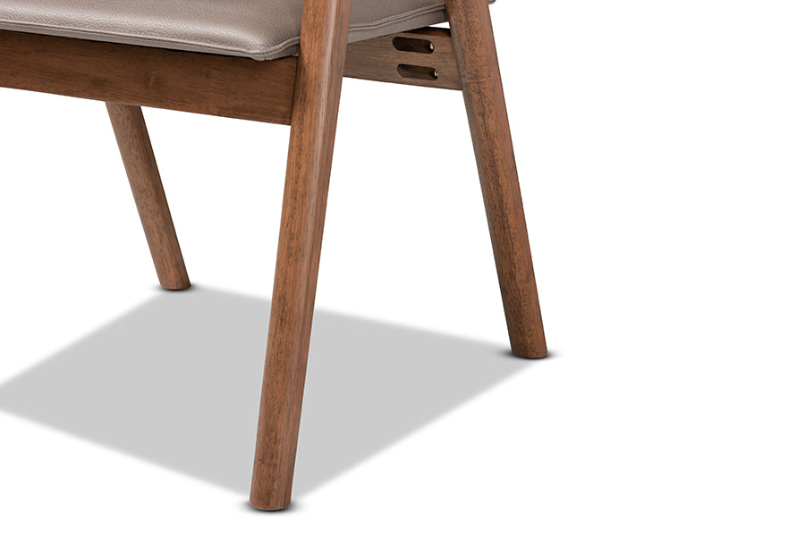 Marcena Mid-Century Modern Grey Imitation Leather Upholstered and Walnut Brown Finished Wood 7-Piece Dining Set
