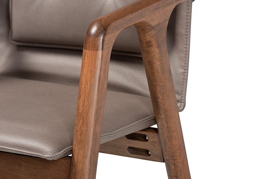 Marcena Mid-Century Modern Grey Imitation Leather Upholstered and Walnut Brown Finished Wood 2-Piece Dining Chair Set