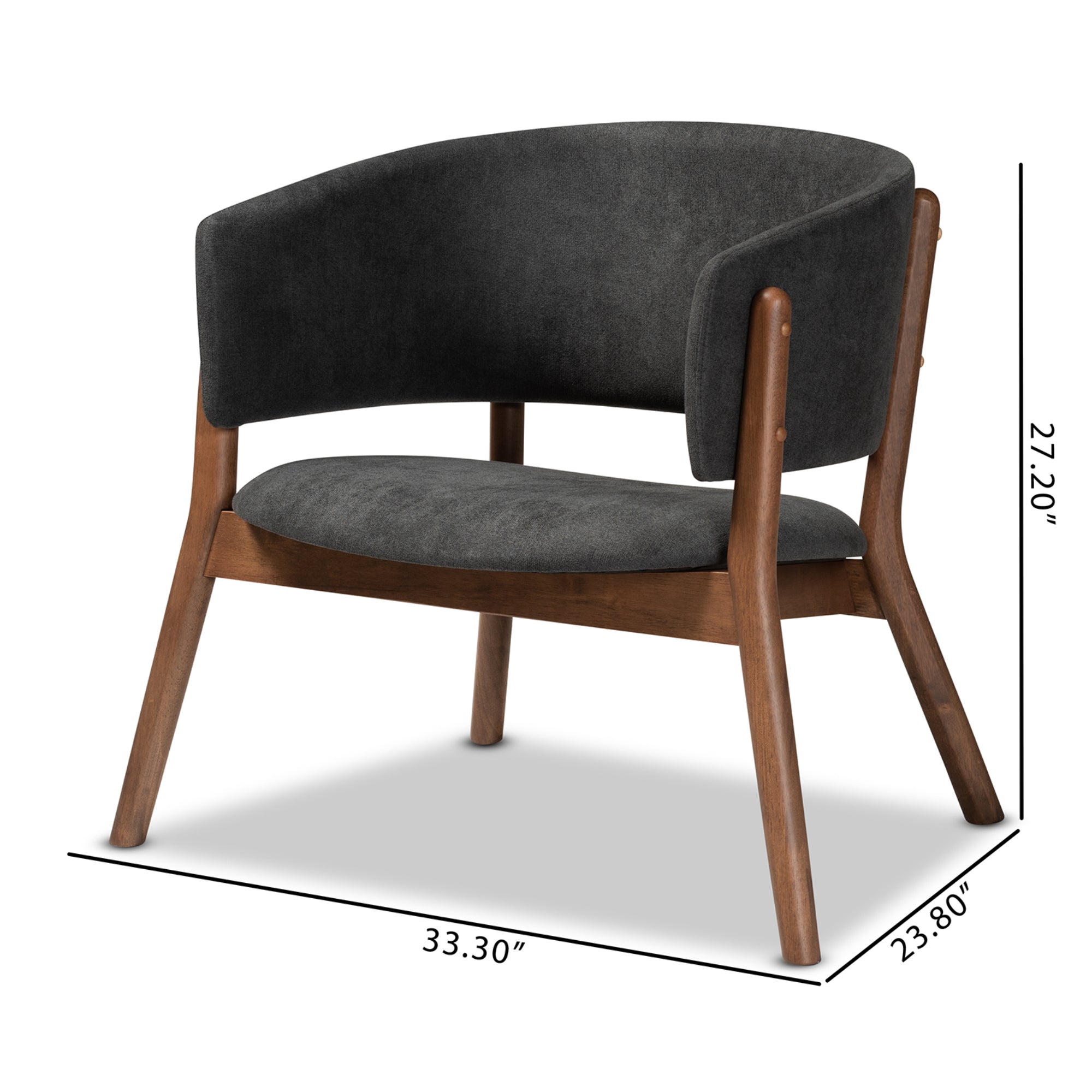 Baron Mid-Century Modern Dark Grey Fabric Upholstered and Walnut Brown Finished Wood 2-Piece Living Room Accent Chair Set