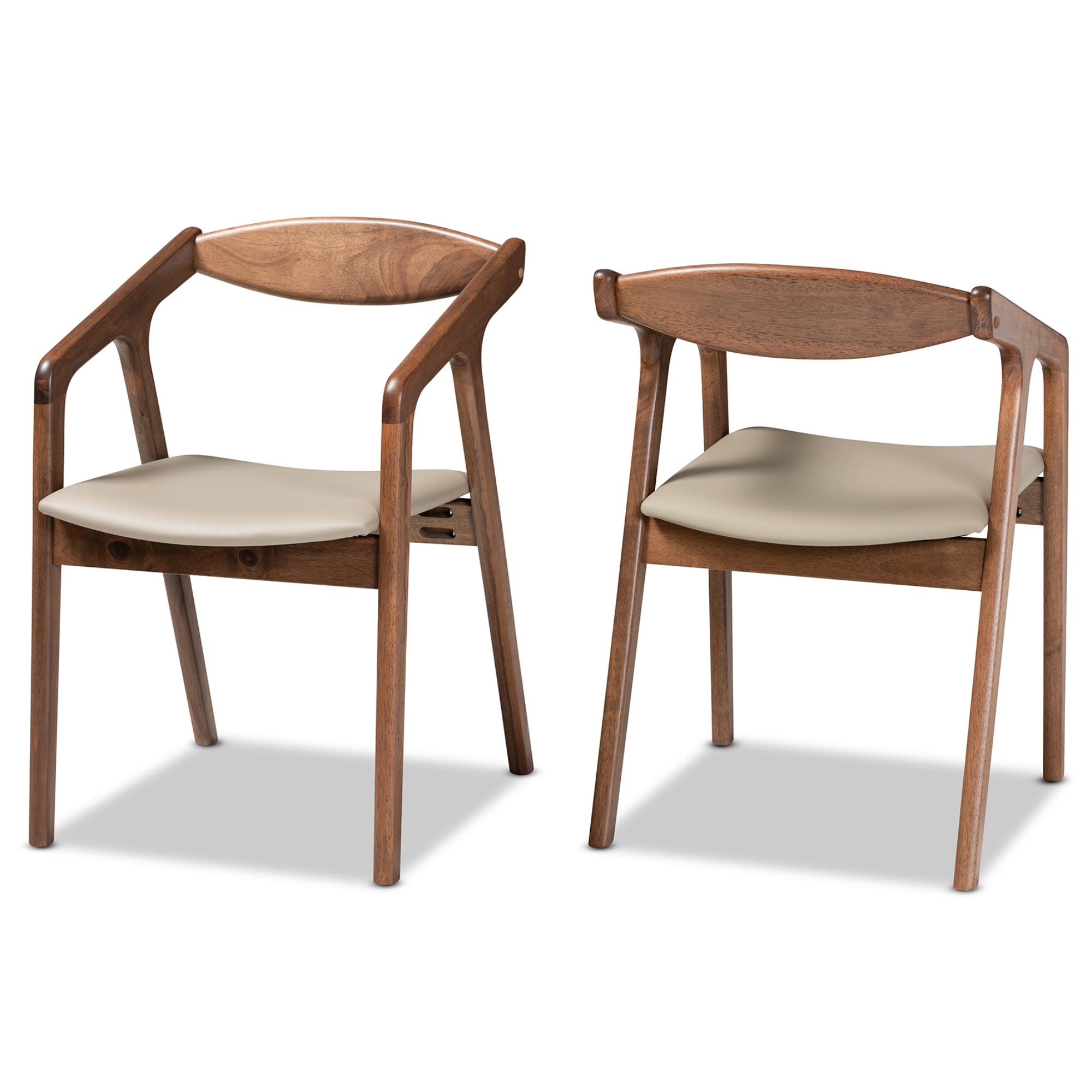 Harland Mid-Century Modern Grey Faux Leather Upholstered and Walnut Brown Finished Wood 2-Piece Dining Chair Set