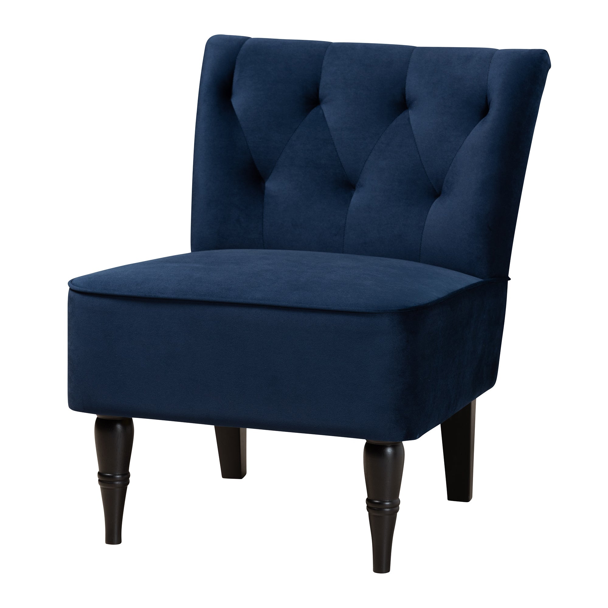 Harmon Modern and Contemporary Transitional Navy Blue Velvet Fabric Upholstered and Black Finished Wood Accent Chair