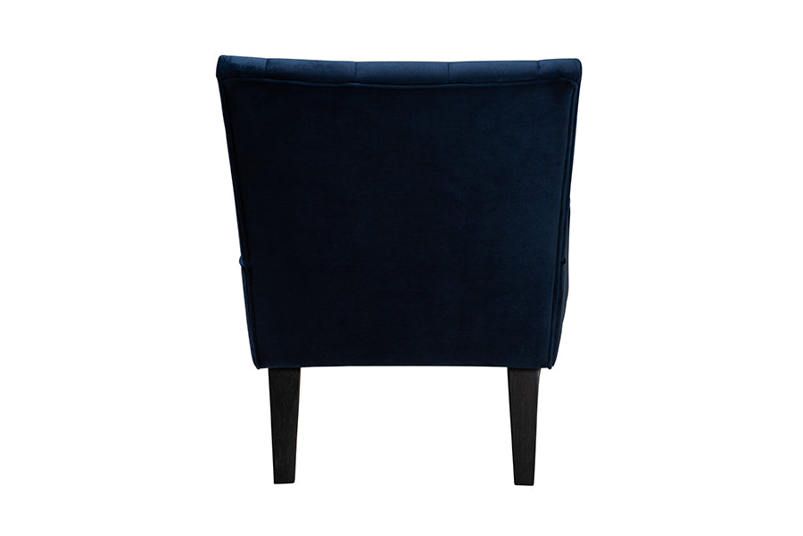 Harmon Modern and Contemporary Transitional Navy Blue Velvet Fabric Upholstered and Black Finished Wood Accent Chair