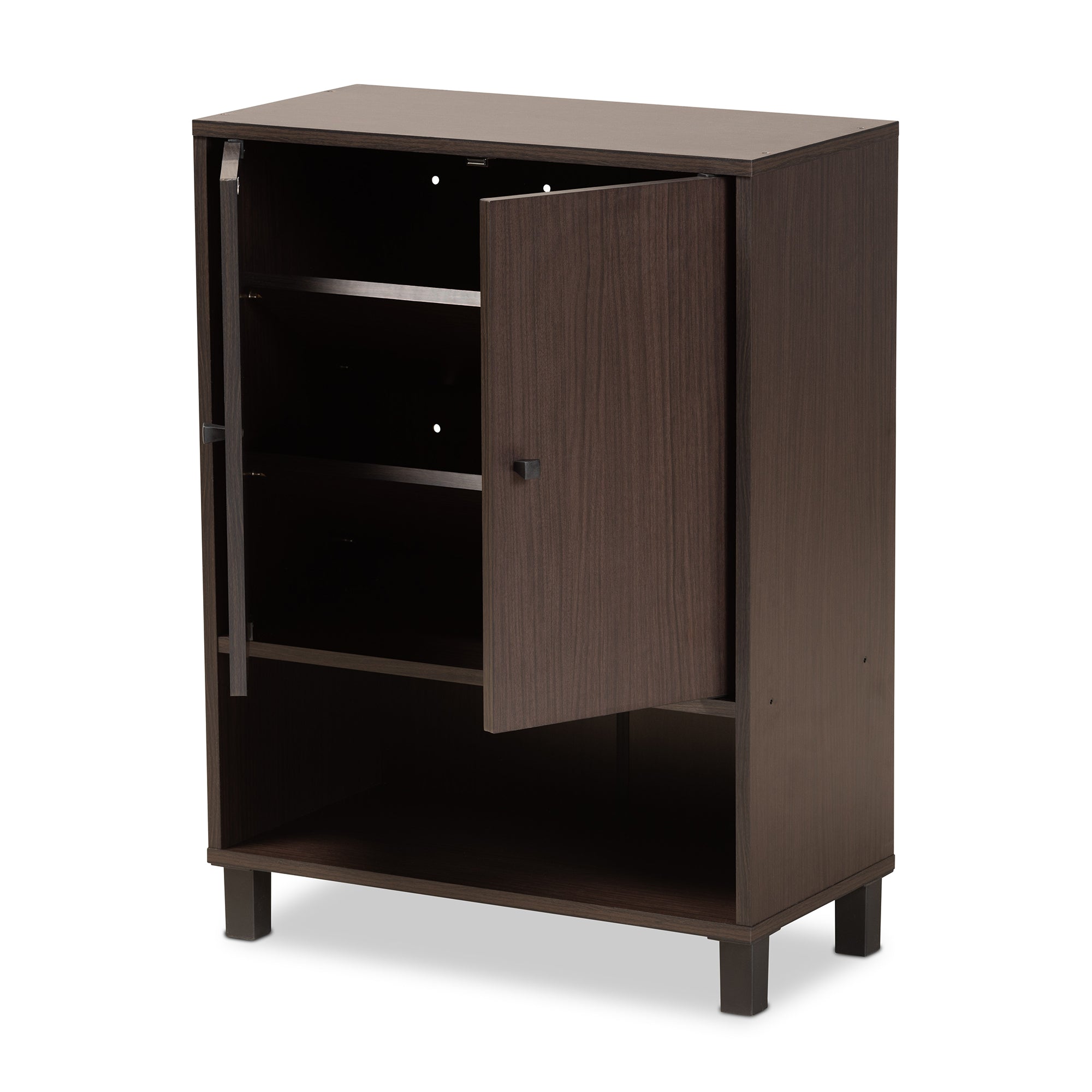 Rossin Modern and Contemporary Dark Brown Finished Wood 2-Door Entryway Shoe Storage Cabinet with Bottom Shelf