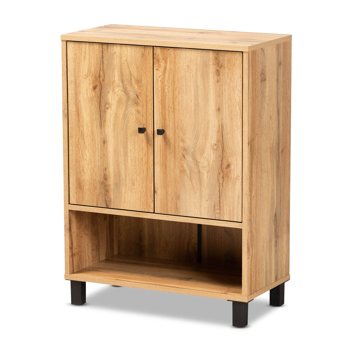Rossin Modern and Contemporary Oak Brown Finished Wood 2-Door Entryway Shoe Storage Cabinet with Bottom Shelf