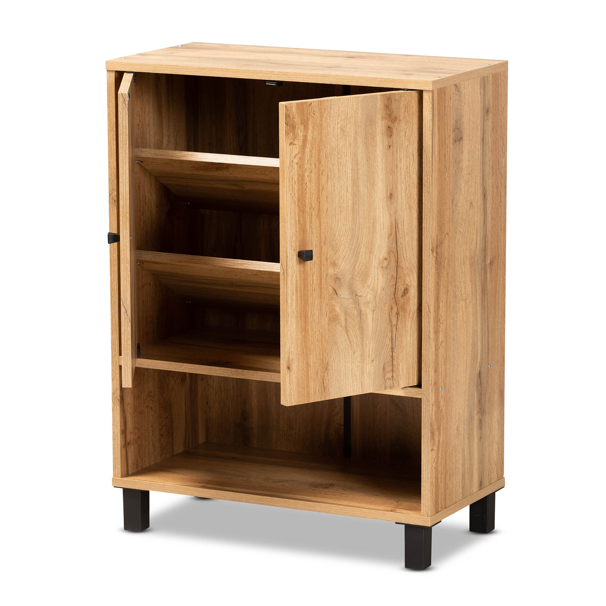 Rossin Modern and Contemporary Oak Brown Finished Wood 2-Door Entryway Shoe Storage Cabinet with Bottom Shelf