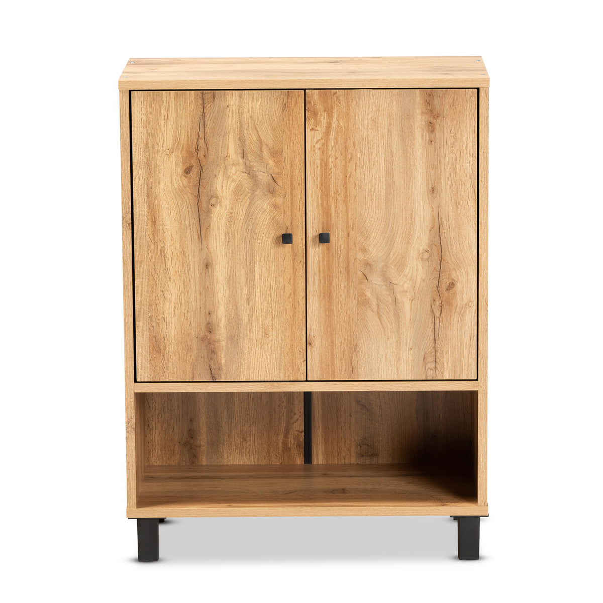 Rossin Modern and Contemporary Oak Brown Finished Wood 2-Door Entryway Shoe Storage Cabinet with Bottom Shelf