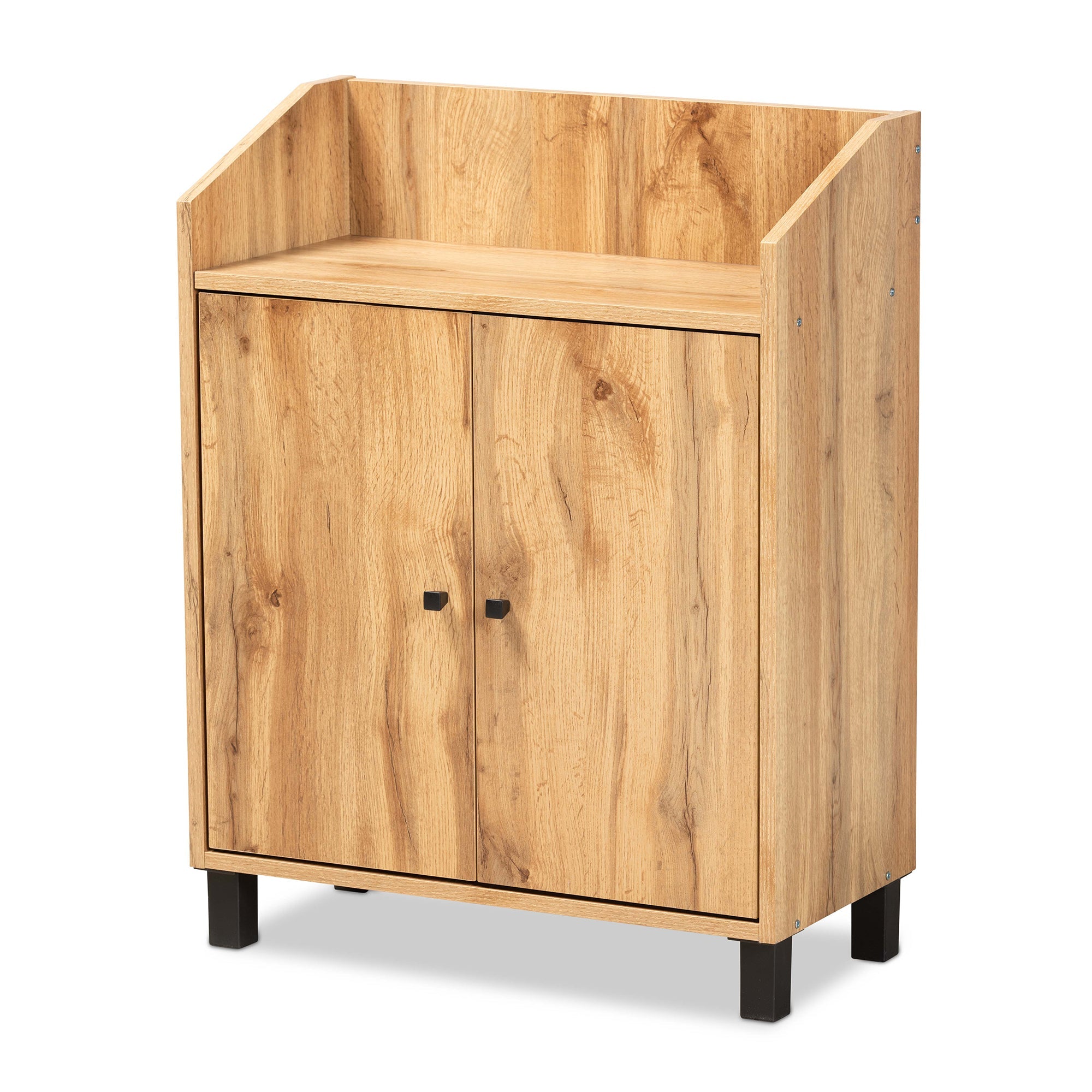 Rossin Modern and Contemporary Oak Brown Finished Wood 2-Door Entryway Shoe Storage Cabinet with Top Shelf