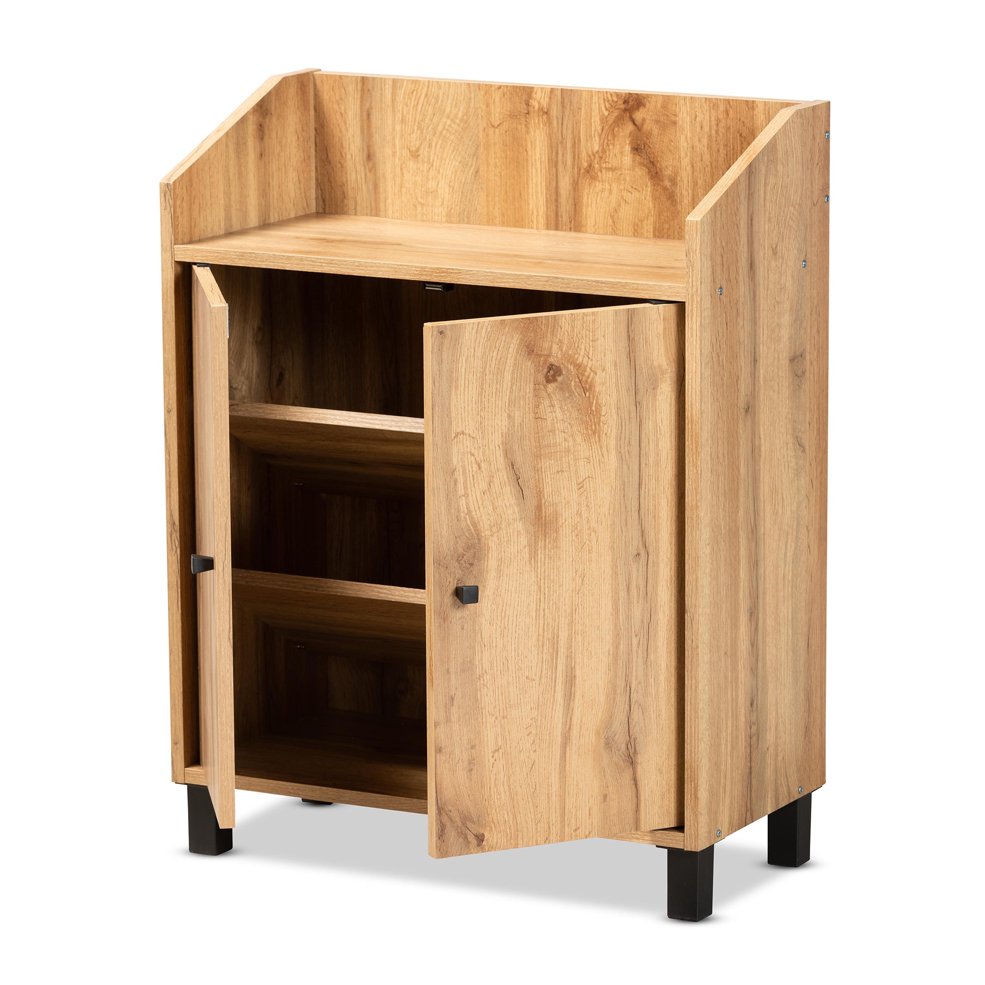 Rossin Modern and Contemporary Oak Brown Finished Wood 2-Door Entryway Shoe Storage Cabinet with Top Shelf