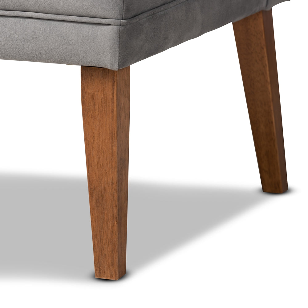 Stewart Mid-Century Modern Grey Velvet Upholstered and Walnut Brown Finished Wood 3-Piece Dining Nook Set