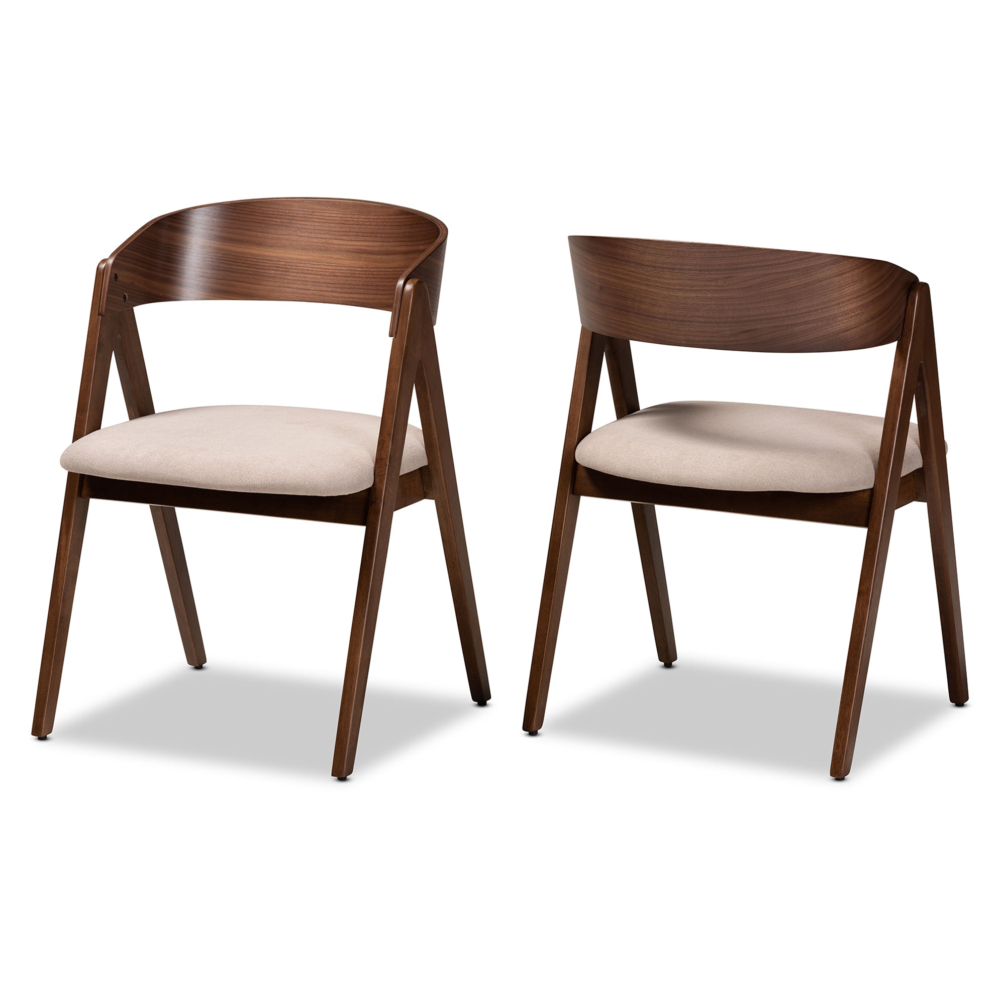 Danton Mid-Century Modern Beige Fabric Upholstered and Walnut Brown Finished Wood 2-Piece Dining Chair Set