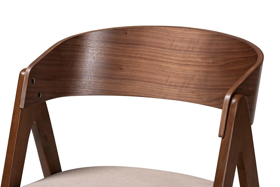Danton Mid-Century Modern Beige Fabric Upholstered and Walnut Brown Finished Wood 2-Piece Dining Chair Set