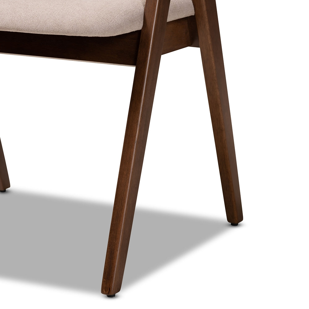 Danton Mid-Century Modern Beige Fabric Upholstered and Walnut Brown Finished Wood 5-Piece Dining Set