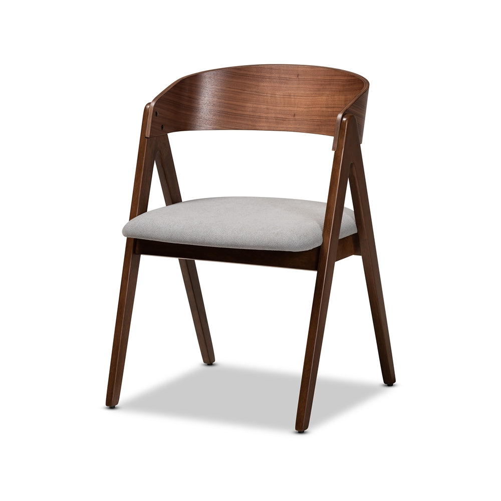 Danton Mid-Century Modern Grey Fabric Upholstered and Walnut Brown Finished Wood 5-Piece Dining Set
