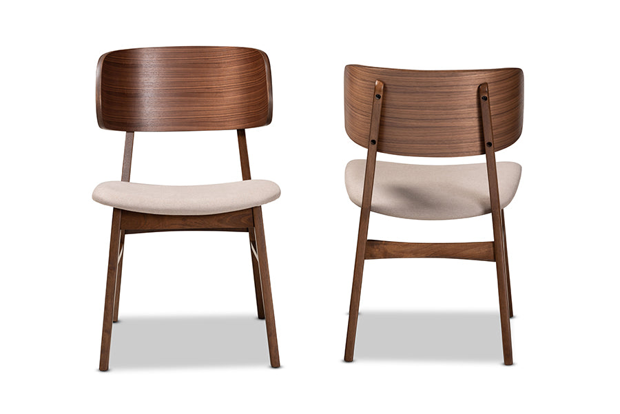 Alston Mid-Century Modern Beige Fabric Upholstered and Walnut Brown Finished Wood 2-Piece Dining Chair Set