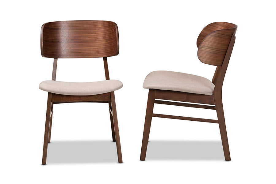 Alston Mid-Century Modern Beige Fabric Upholstered and Walnut Brown Finished Wood 2-Piece Dining Chair Set