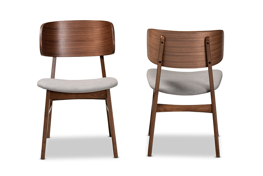 Alston Mid-Century Modern Grey Fabric Upholstered and Walnut Brown Finished Wood 2-Piece Dining Chair Set
