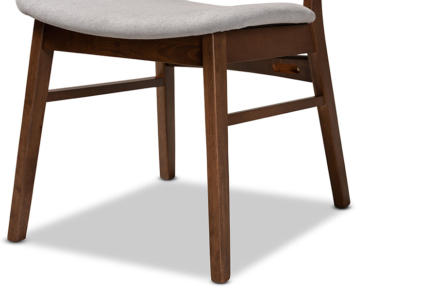 Alston Mid-Century Modern Grey Fabric Upholstered and Walnut Brown Finished Wood 2-Piece Dining Chair Set