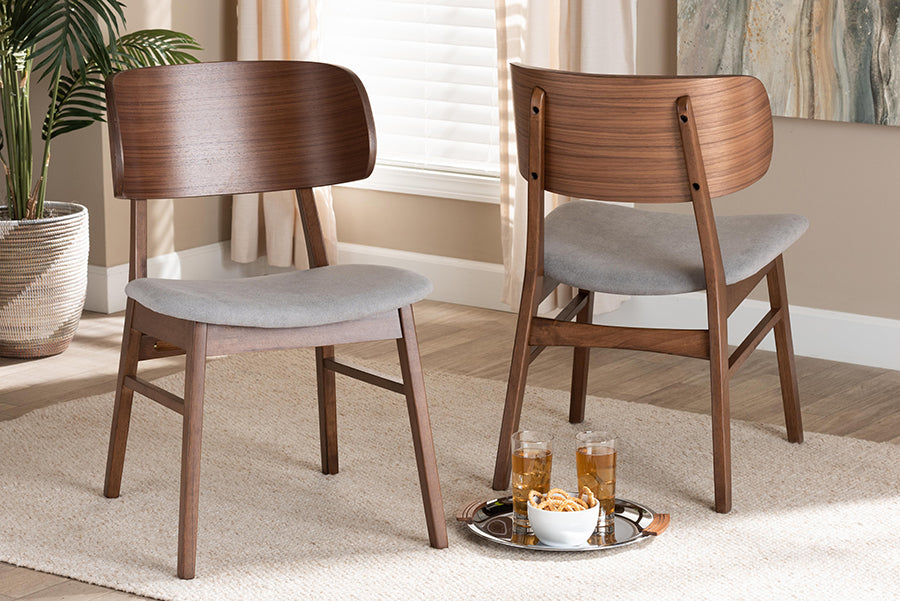 Alston Mid-Century Modern Grey Fabric Upholstered and Walnut Brown Finished Wood 2-Piece Dining Chair Set