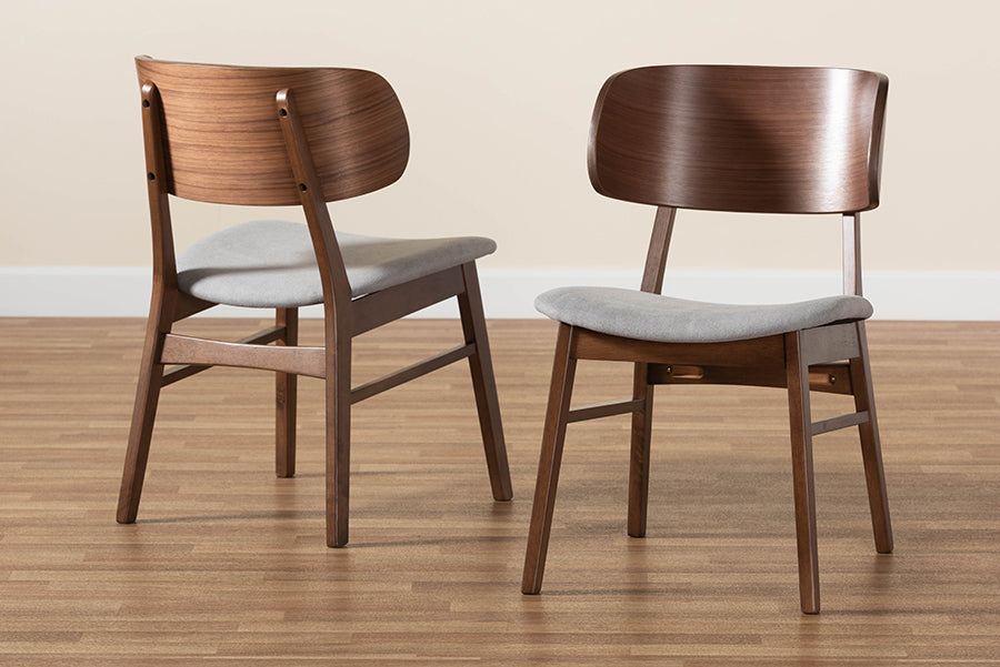 Alston Mid-Century Modern Grey Fabric Upholstered and Walnut Brown Finished Wood 2-Piece Dining Chair Set
