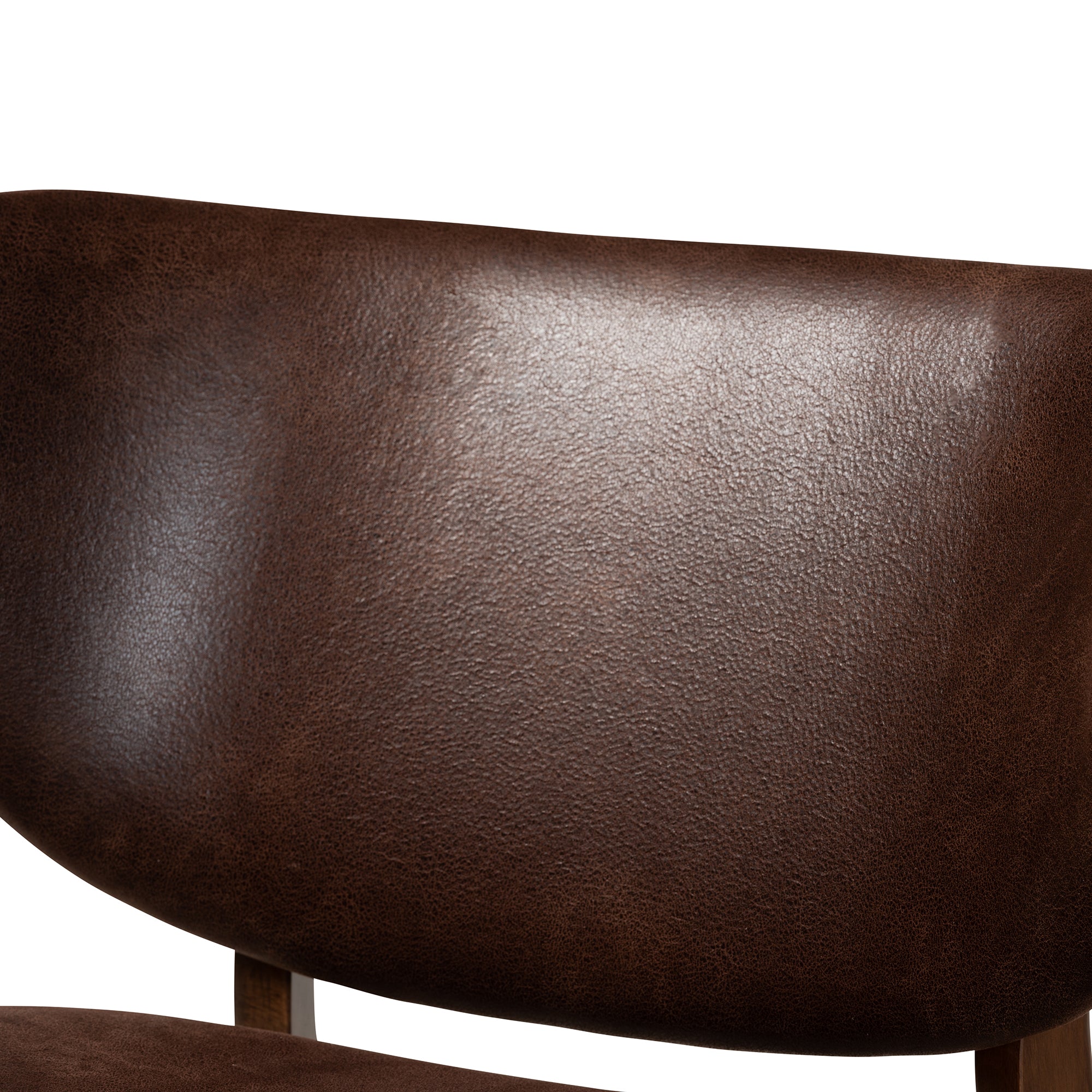 Marcos Mid-Century Modern Dark Brown Faux Leather Effect and Walnut Brown Finished Wood Living Room Accent Chair