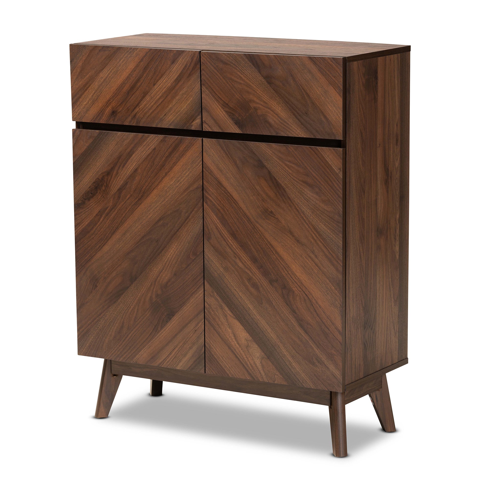 Hartman Mid-Century Modern Walnut Brown Finished Wood Shoe Cabinet