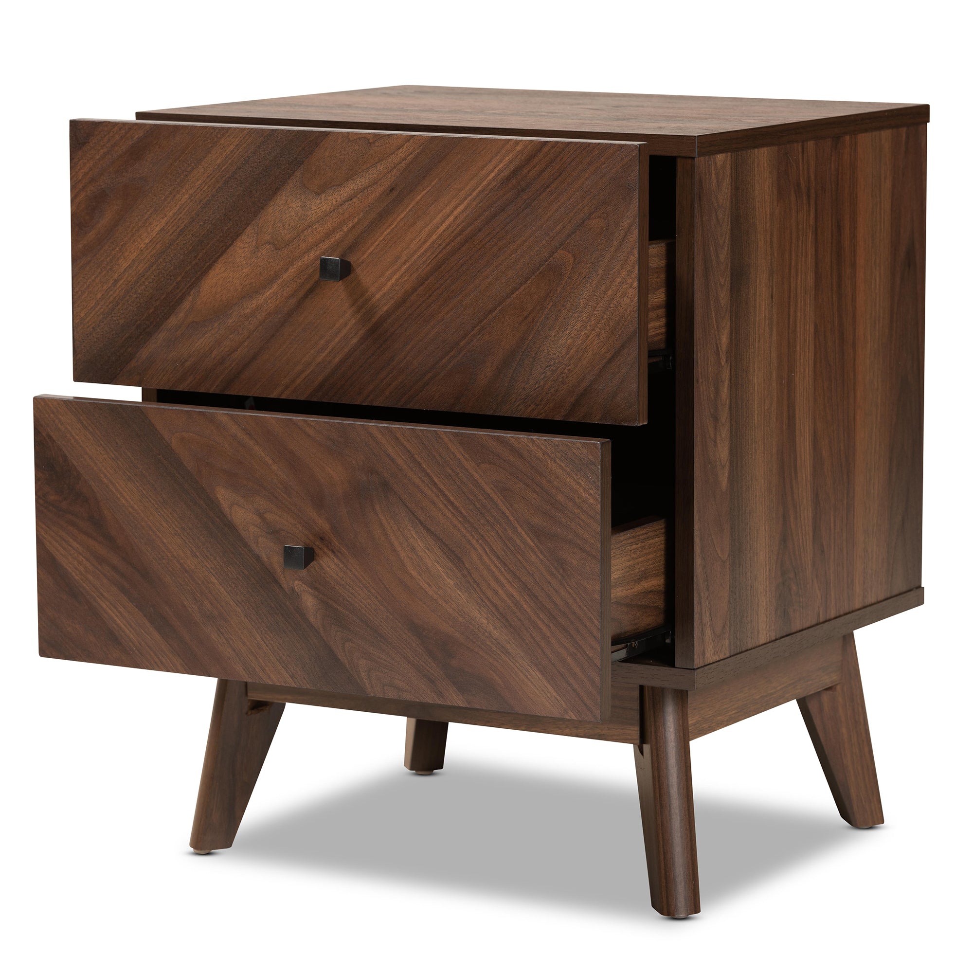 Hartman Mid-Century Modern Walnut Brown Finished Wood 2-Drawer Nightstand