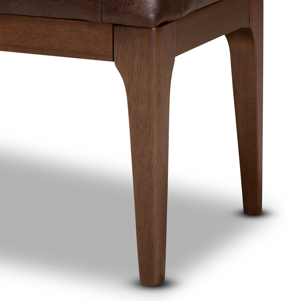 Walsh Mid-Century Modern Dark Brown Leather-Effect Polyester Fabric Upholstered and Walnut Brown Finished Wood Dining Bench